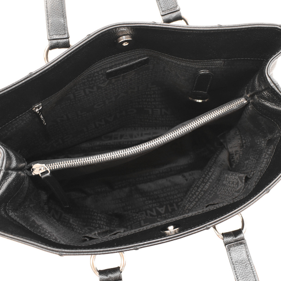 Chanel Chocolate Bar Large Tote Shoulder Bag Caviar Skin Leather Black - Picture 8 of 8